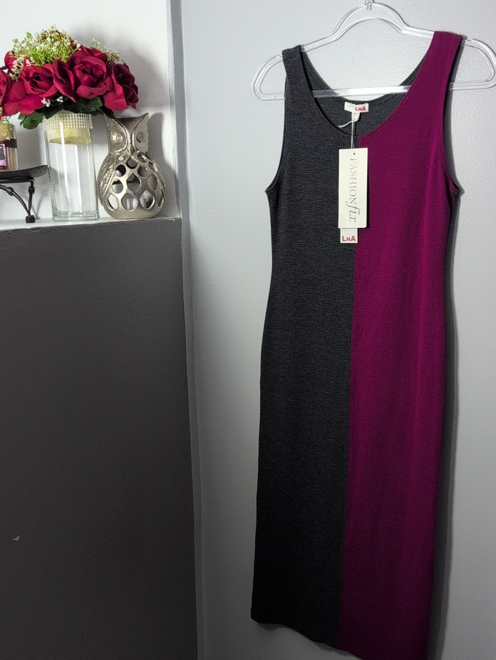 LNA Two-Tone Sleeveless Maxi Dress in Charcoal & Plum